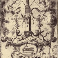 1663. Grabado de portada de un libro de poesía de Torre Farfán, probablemente la primera representación gráfica del “nomadejado”. © Institución Colombina de Sevilla, Biblioteca Capitular.