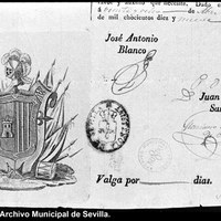 1819. Sello en tinta negra, usado por el asistente de Sevilla, utilizado como elemento de validación junto a la rúbrica. El “nomadejado” sustituye al sello tradicional. ©ICAS-SAHP, Archivo Municipal de Sevilla.