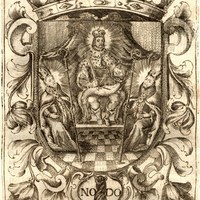 Grabado de un escudo de Sevilla, utilizado en documentación municipal en 1692. En dicho año ya se incorporó el “nomadejado” al pie, fuera del escudo. ©ICAS-SAHP, Archivo Municipal de Sevilla.