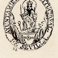 1838. Sello en tinta utilizado en documentos municipales entre 1821 y 1838. Dibujo de Joaquín Guichot, realizado en 1878. ©ICAS-SAHP, Archivo Municipal de Sevilla.