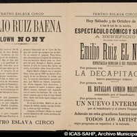 21-Teatro Eslava Circo. Espectáculo del clown sevillano  Emilio Ruiz El Nony. 1891/10/03 ©ICAS-SAHP, Archivo Municipal de Sevilla