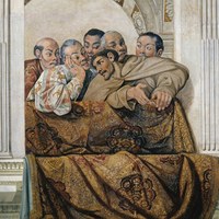 Fray Luis Sotelo junto a Hasekura y otros miembros de la embajada japonesa. Pintura al fresco. Capilla del palacio del Quirinal. Ciudad del Vaticano. Edit. en Date Masamune´s Dream, Museo de Sendai, 2013. Biblioteca del SAHP.